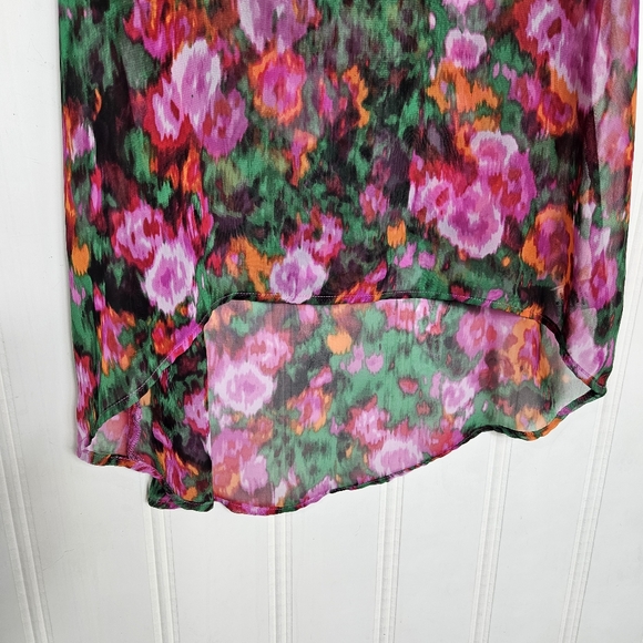 Chloe K Sheer Top Womens Size M Pink Black Multicolored Floral Sleeveless Tank - Picture 4 of 14